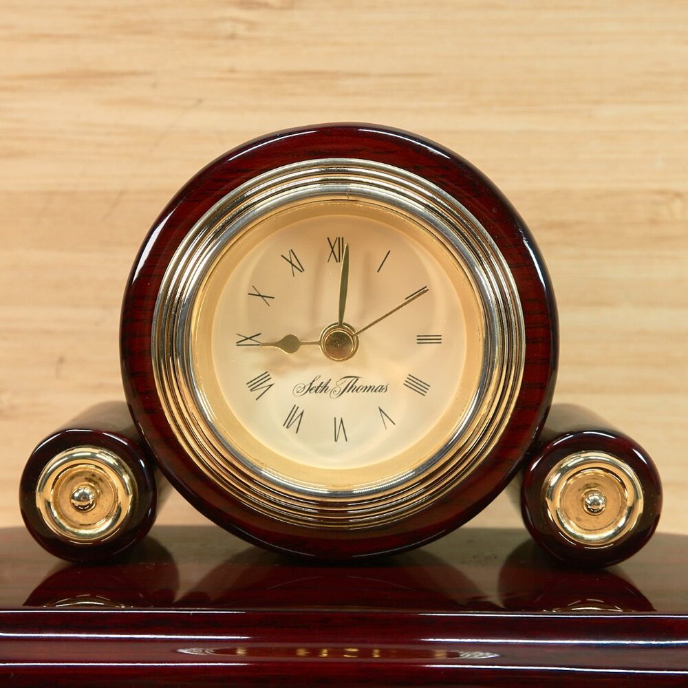 Seth Thomas Mini Table Clock "THE REGAL" Model NO. 129, Mahogany Wood and Brass